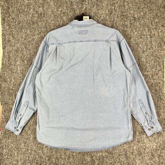 Red Head Shirt Mens L Button-Up Camp Field Outdoor Hike Chore Cottage Denim - Picture 7 of 13